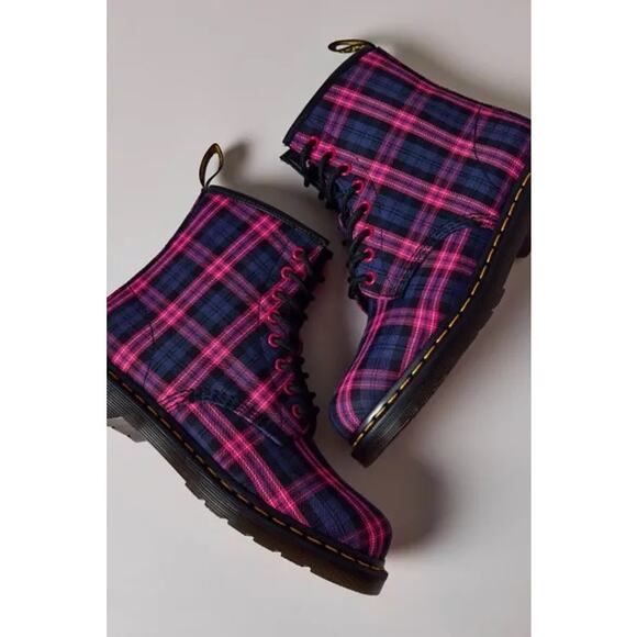 Dr. Martens Shoes - Dr. Martens Womens 1460 Pink Tartan Plaid Boot Size 9 Limited Edition Preppy Emo